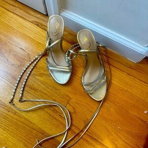 Sam Edelman Gold Metallic Strappy Herl with Pearl Embellishments